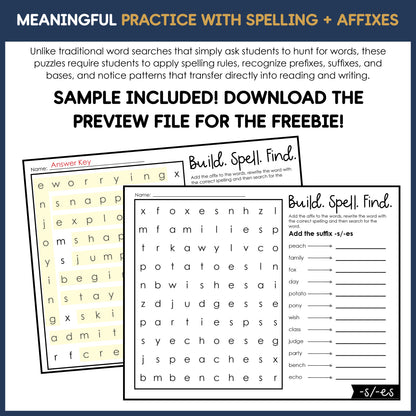 Spelling & Morphology Word Searches - Prefix Suffix Activities 3rd 4th 5th Grade