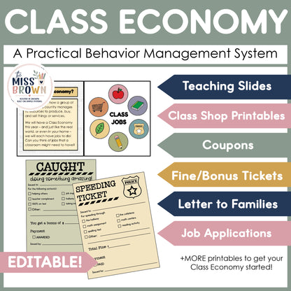 Editable Class Economy Classroom Management & Class Shop Kit