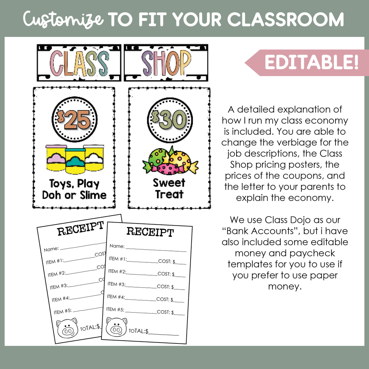 Editable Class Economy Classroom Management & Class Shop Kit