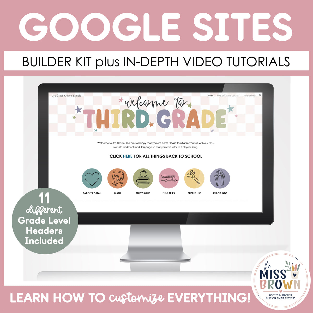 Google Sites Template | Editable Headers & Buttons | Class Website Design Kit