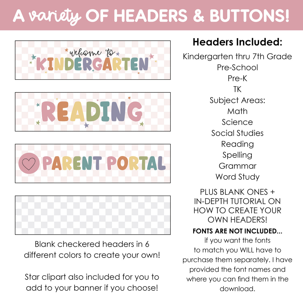 Google Sites Template | Editable Headers & Buttons | Class Website Design Kit