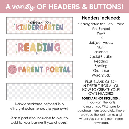 Google Sites Template | Editable Headers & Buttons | Class Website Design Kit
