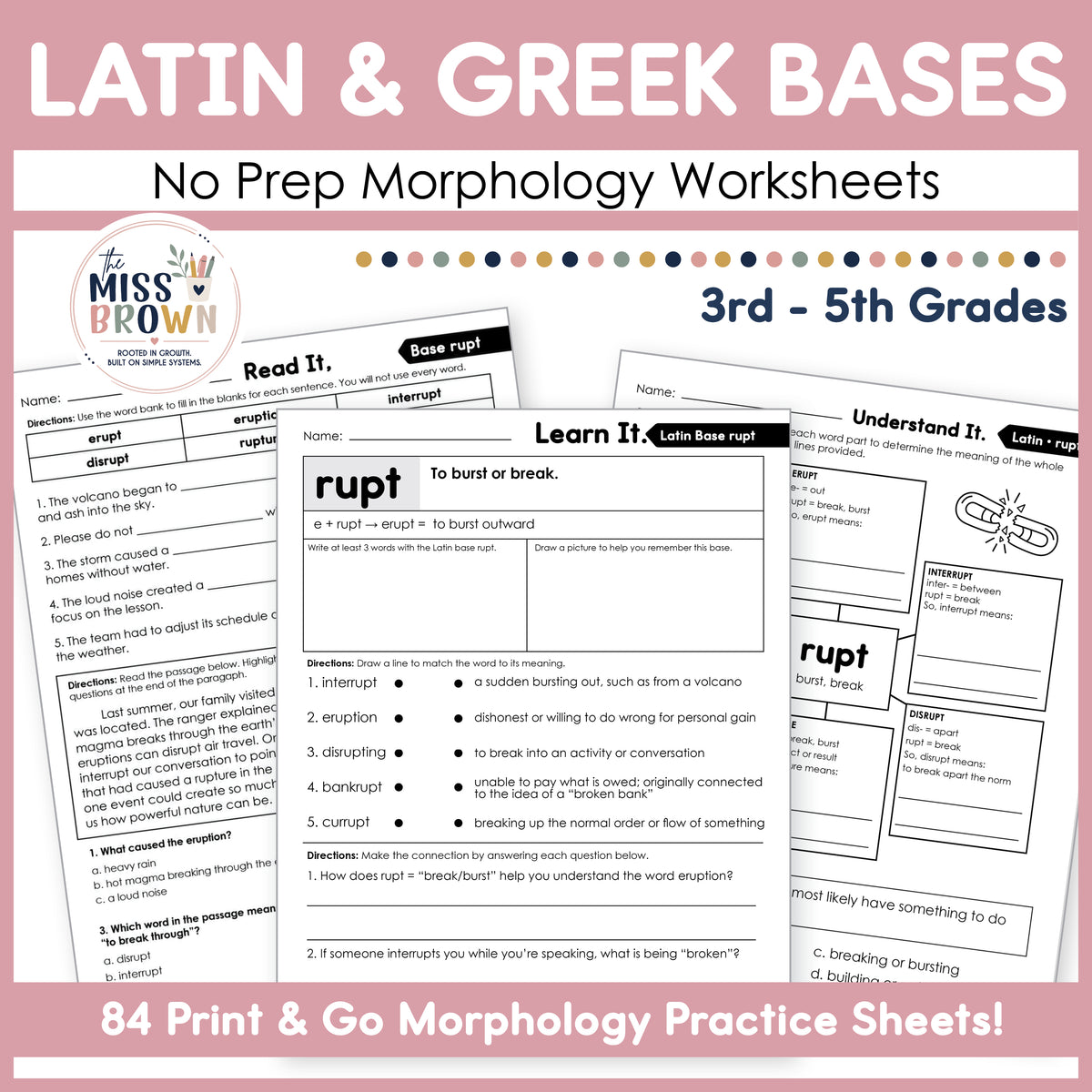 Morphology Worksheets: Greek & Latin Base Words Practice | 3rd–5th Grade