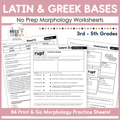 Morphology Worksheets: Greek & Latin Base Words Practice | 3rd–5th Grade