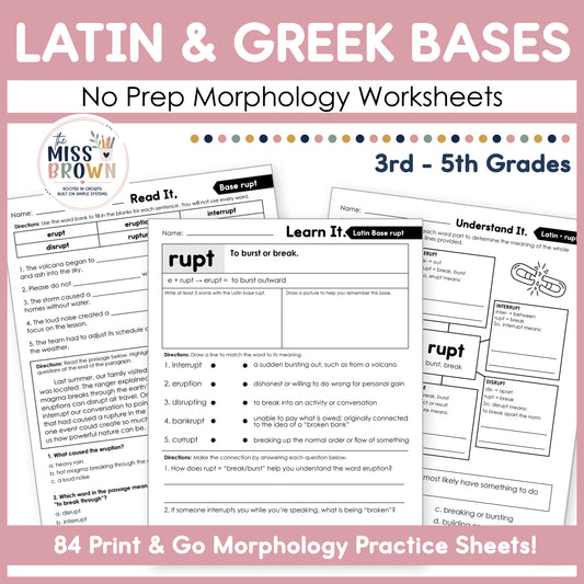 Morphology Worksheets: Greek & Latin Base Words Practice | 3rd–5th Grade