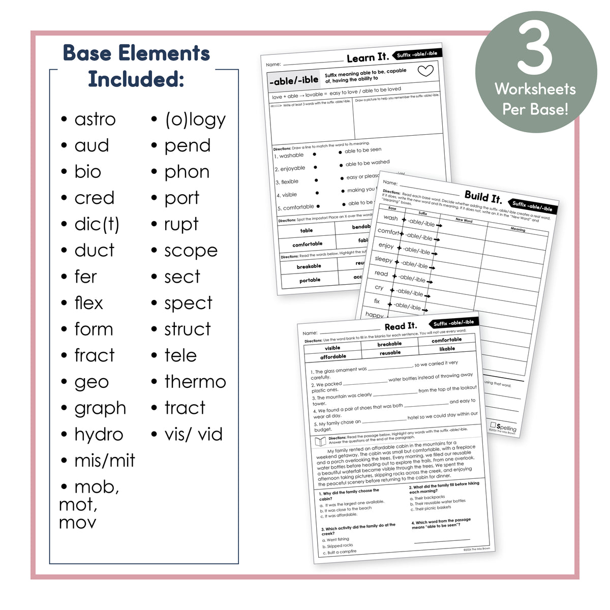 Morphology Worksheets: Greek & Latin Base Words Practice | 3rd–5th Grade