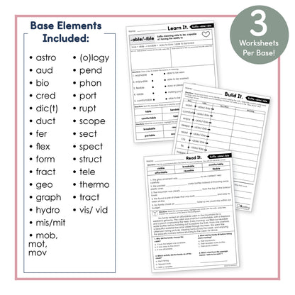 Morphology Worksheets: Greek & Latin Base Words Practice | 3rd–5th Grade