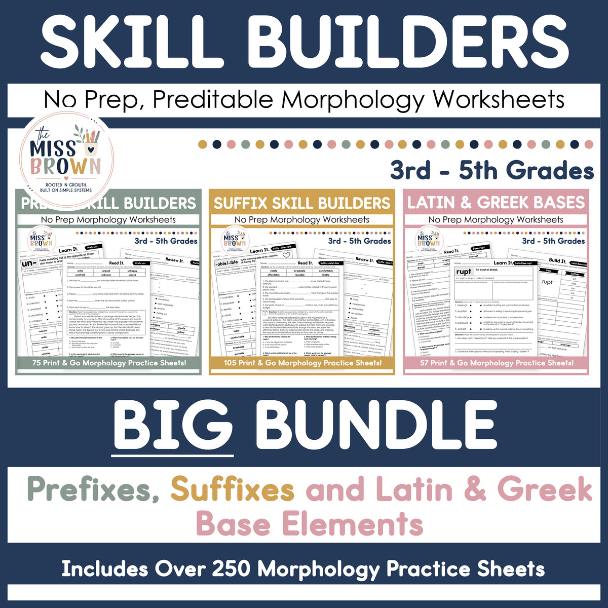 Morphology Worksheets: Affixes, Greek & Latin Bases Practice | 3rd - 5th Grades