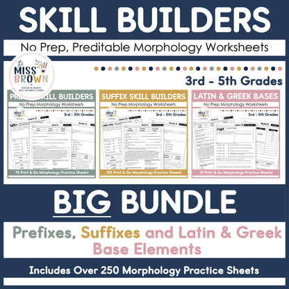 Morphology Worksheets: Affixes, Greek & Latin Bases Practice | 3rd - 5th Grades