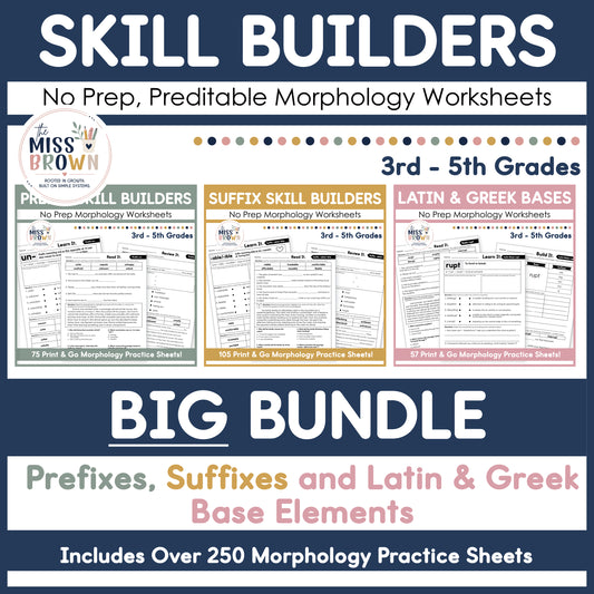 Morphology Worksheets: Affixes, Greek & Latin Bases Practice | 3rd - 5th Grades