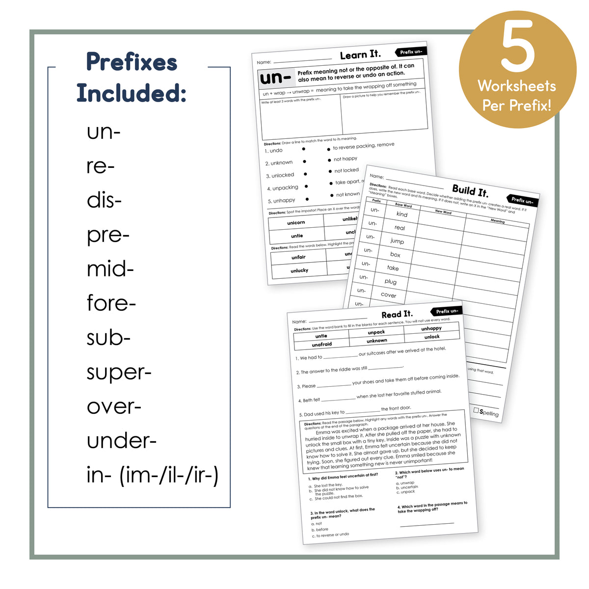 Morphology Worksheets: Affixes, Greek & Latin Bases Practice | 3rd - 5th Grades