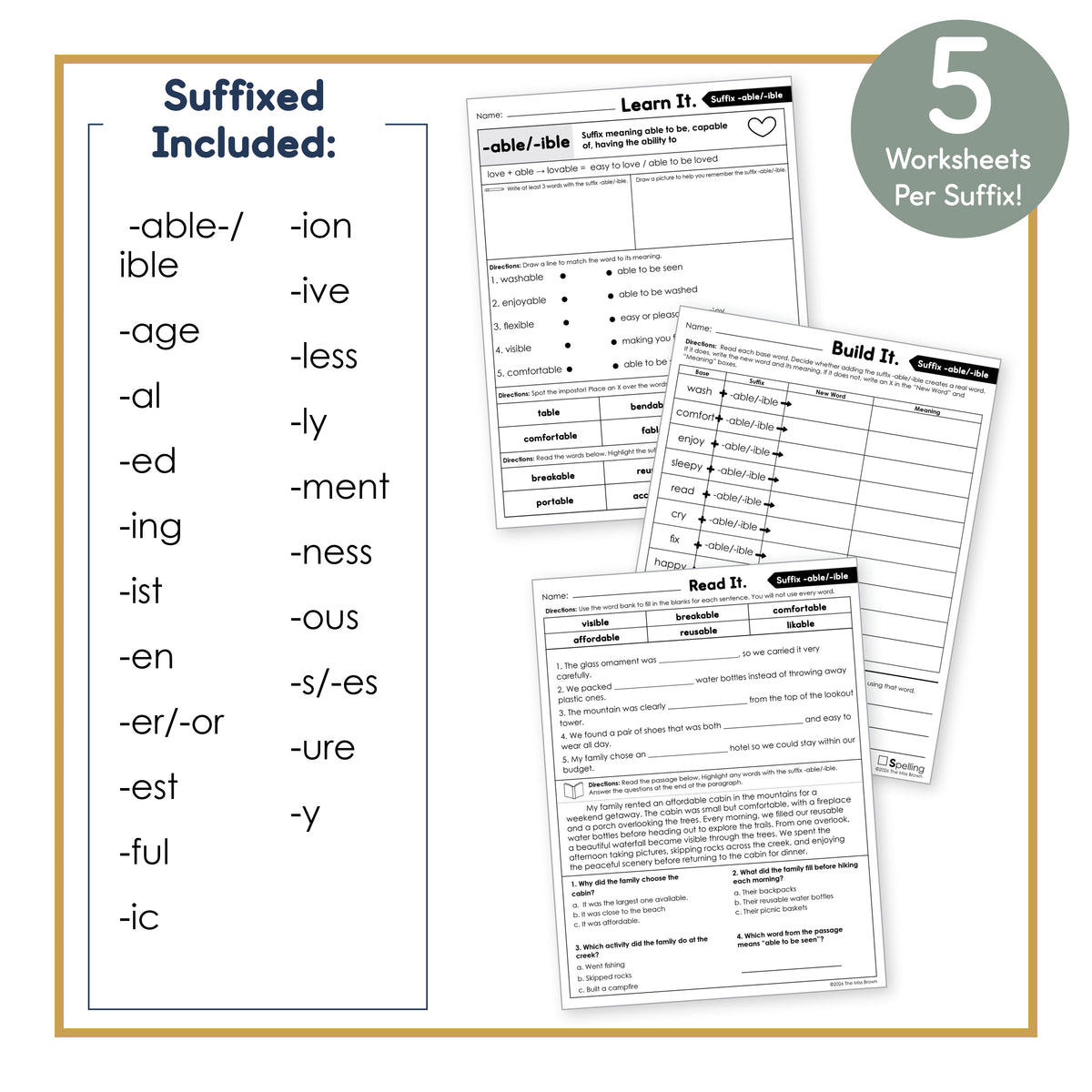 Morphology Worksheets: Affixes, Greek & Latin Bases Practice | 3rd - 5th Grades