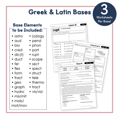 Morphology Worksheets: Affixes, Greek & Latin Bases Practice | 3rd - 5th Grades