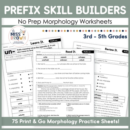 Morphology Worksheets: Prefix Practice | 3rd–5th Grade