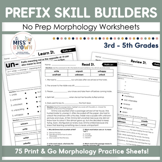 Morphology Worksheets: Prefix Practice | 3rd–5th Grade