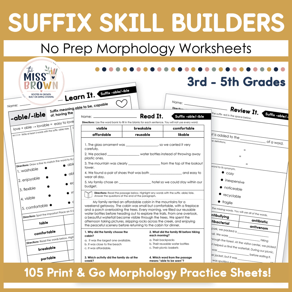 Morphology Worksheets: Suffix Practice | 3rd–5th Grade