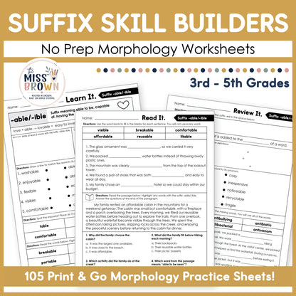Morphology Worksheets: Suffix Practice | 3rd–5th Grade