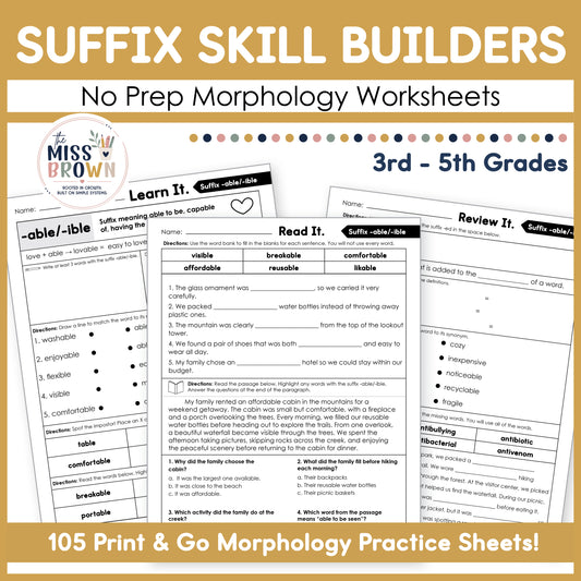 Morphology Worksheets: Suffix Practice | 3rd–5th Grade
