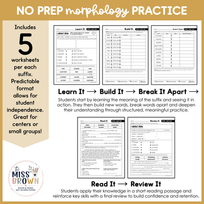 Morphology Worksheets: Suffix Practice | 3rd–5th Grade