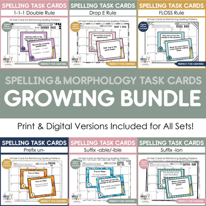 3rd Grade Morphology & Spelling Task Cards | Prefixes, Suffixes, Spelling Rules